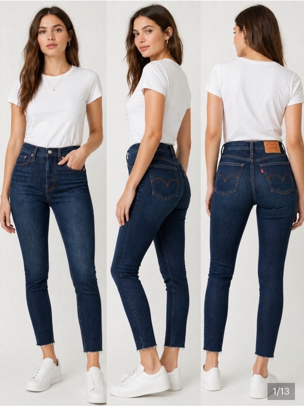 Levi’s Wedgie Skinny High-Rise Button Fly Raw Hem Ankle Dark Blue Jeans